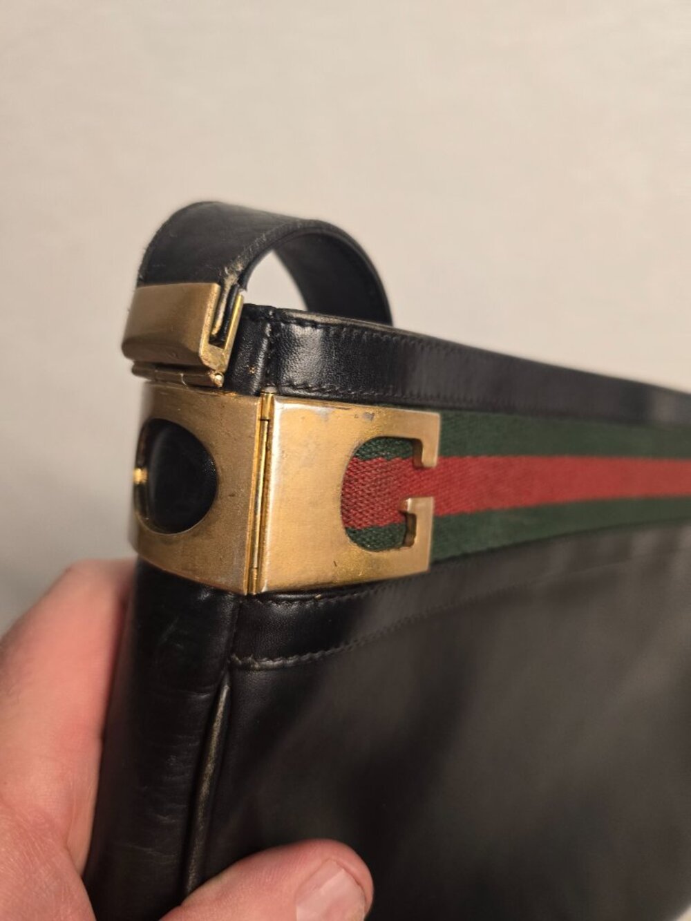 Vintage Gucci Tom Ford Black Leather Web Stripe Shoulder Bag Crossbody - Picture 8 of 9